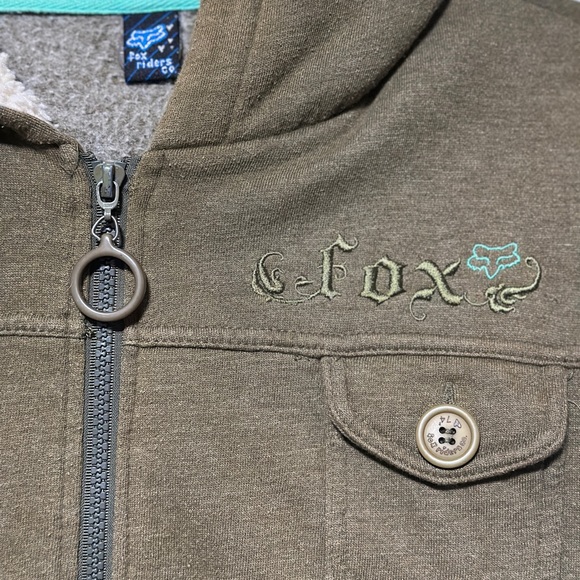 Vintage Y2K Fox Olive Green Zip-Up Hoodie - Picture 3 of 6